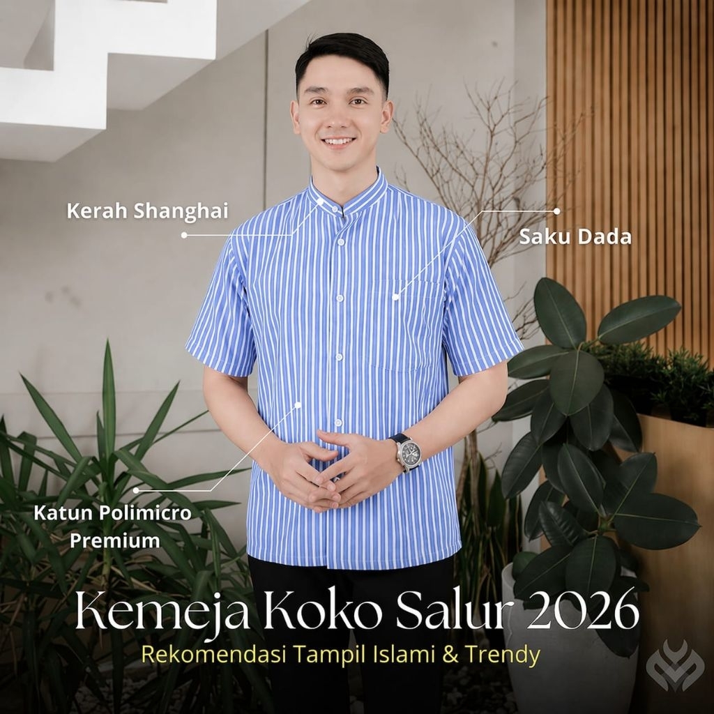 Kemeja Koko Pria Motif Salur Sanghai Lengan Pendek Casual|| Kemeja Koko motif salur