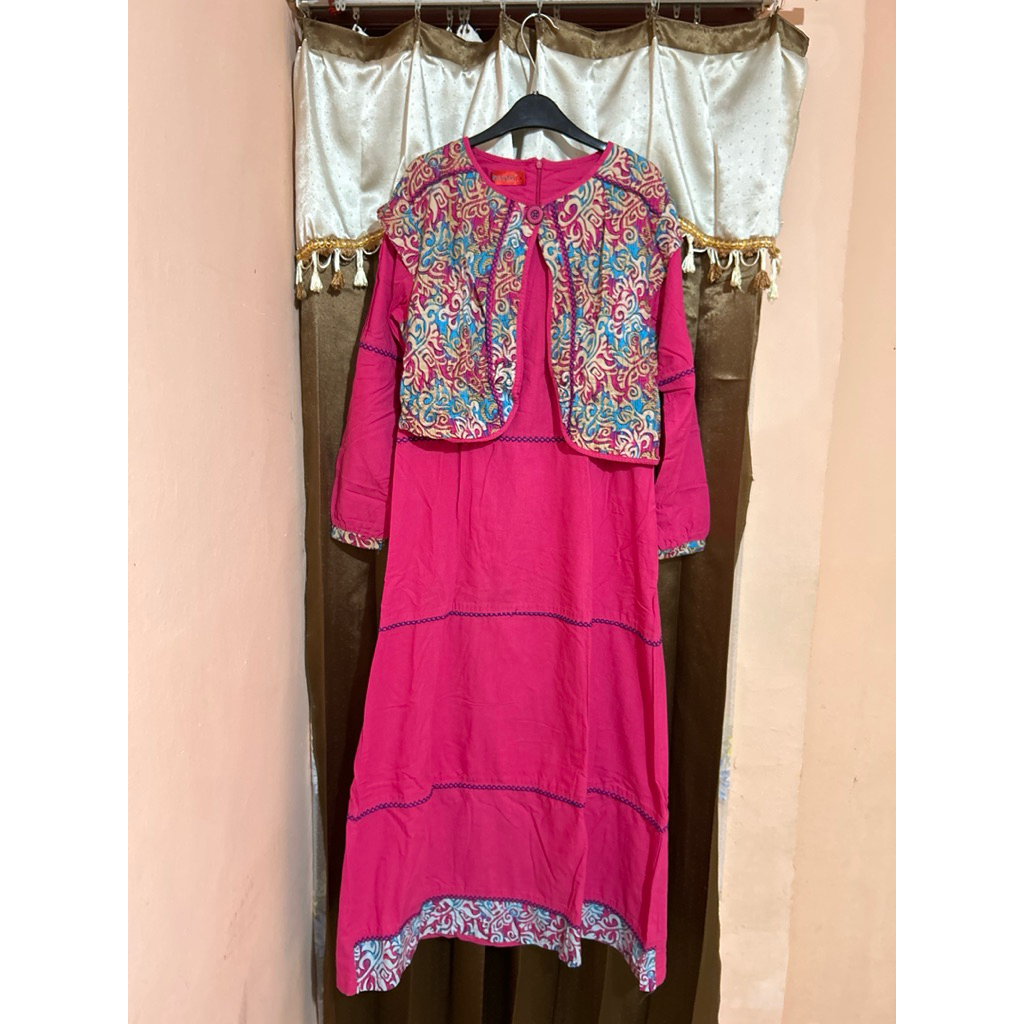 Gamis wanita pink fanta motif