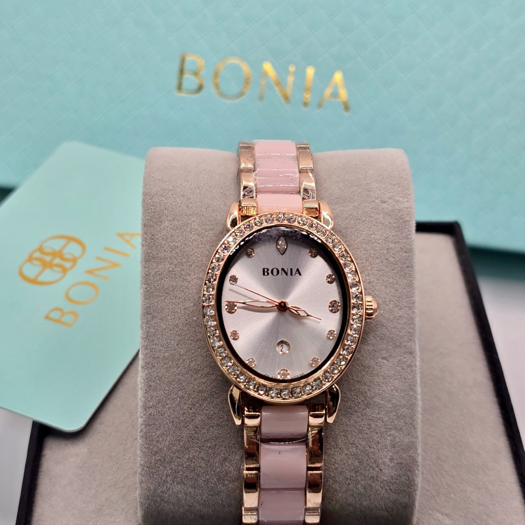 ( GRATIS PAPER BAG + KARTU + BOX EXCLUSIVE ) JAM TANGAN WANITA DESAIN ANGUN BONIA CASE DIAMOND OVAL 
