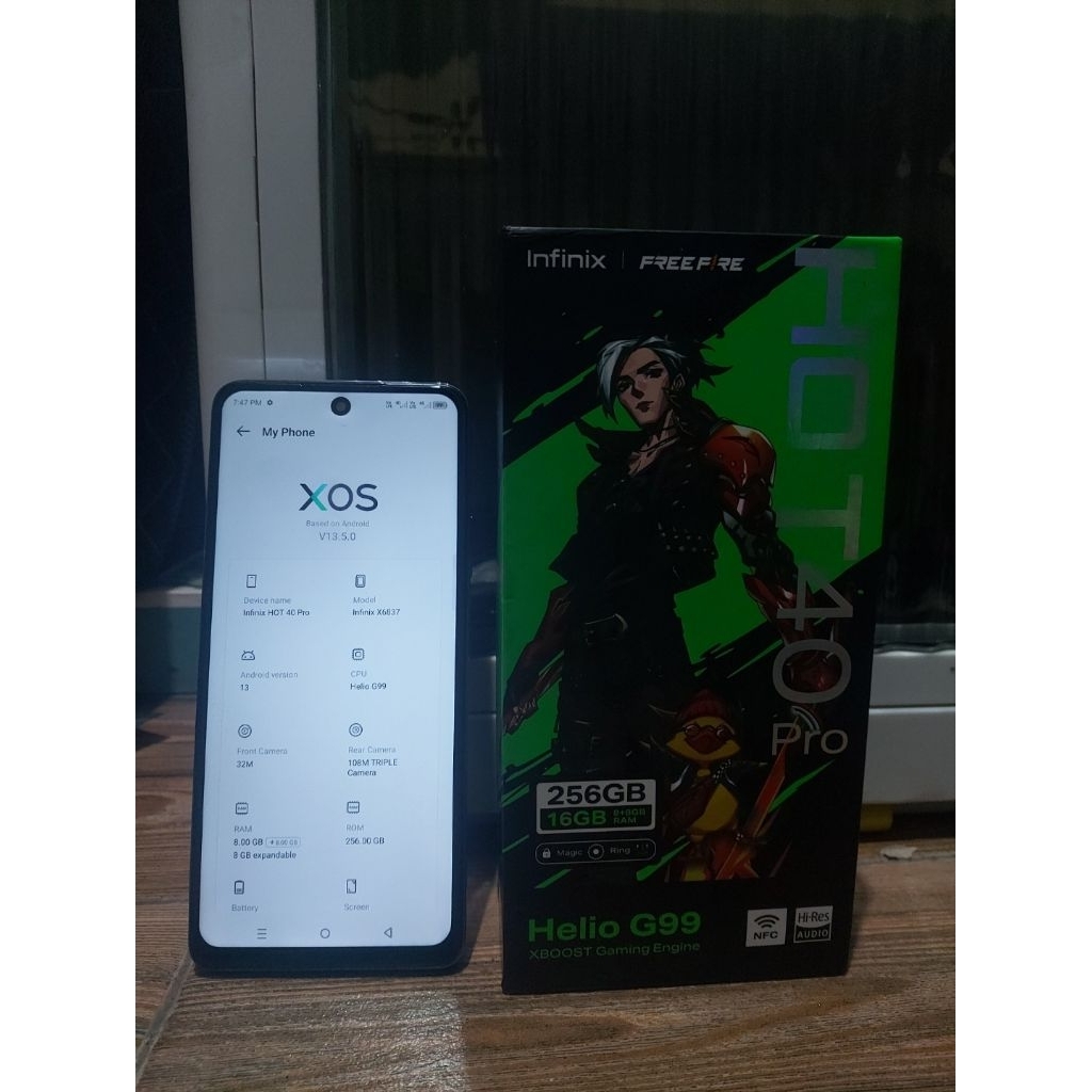 HP SmartPhone Android Infinix Hot 40 Pro Ram 8+8/256Gb Fullset Mulus No Minus