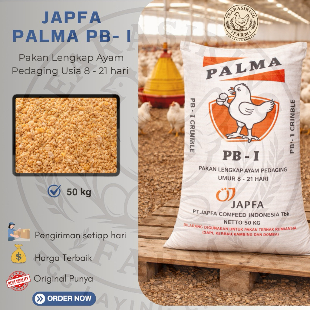 PALMA PB- I Pakan Komplit Ayam Broiler Crumble 50kg | Pakan Starter 1–21 Hari | Protein Tinggi 20% |