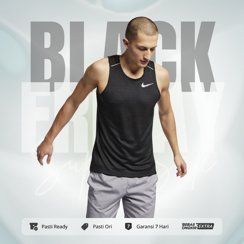 Kaos Nike Original Pria Dri-FIT Men's Miler Running Tank Top - Hitam AJ7563