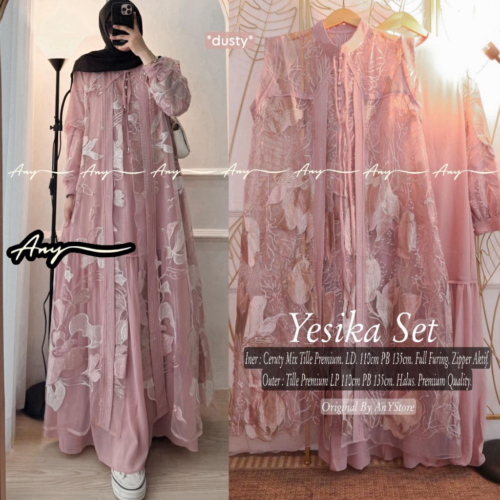 Arumi Yesika Regina #2 Riela Set Dress setelan outer tille premium dan inner ceruty premium outfit b
