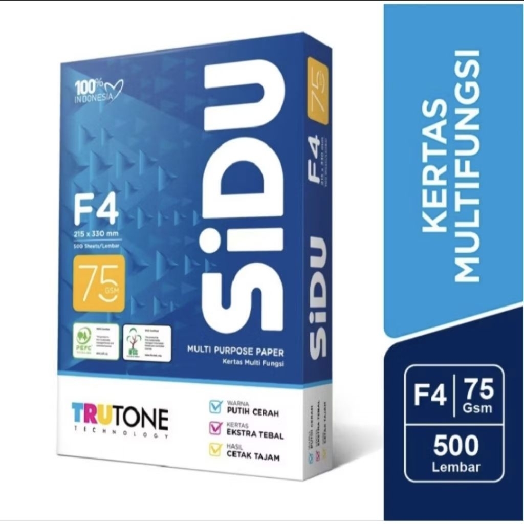Sidu Kertas HVS A4 75 gsm Sidu (1 rim) / Kertas HVS Sidu / Kertas HVS 75 gsm