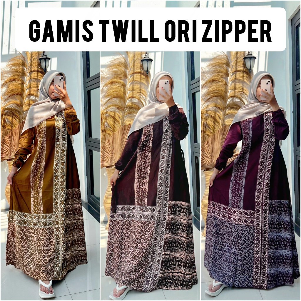 AN01 Gamis Twill Ori - Gamis Twill Ori Zipper | Twill Ori Ld 95-135 | Gamis Twill Resleting Size S-5