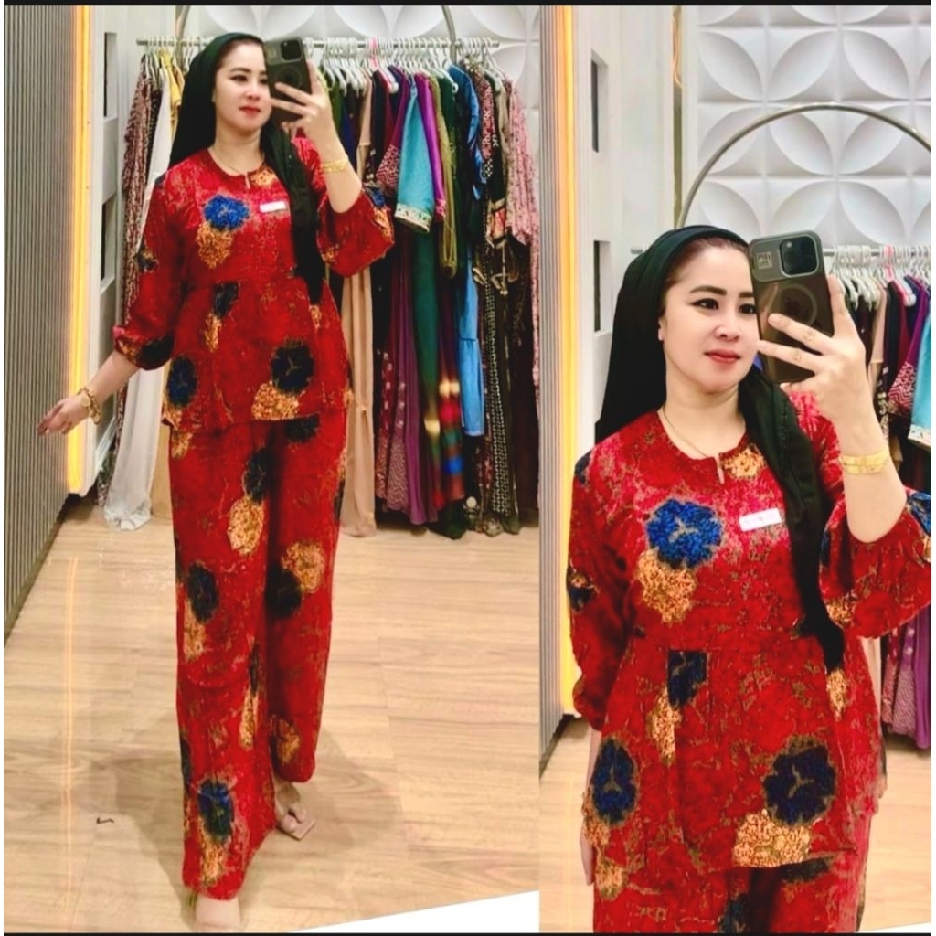 setelan storjoan motif batik bahan rayon tuwil