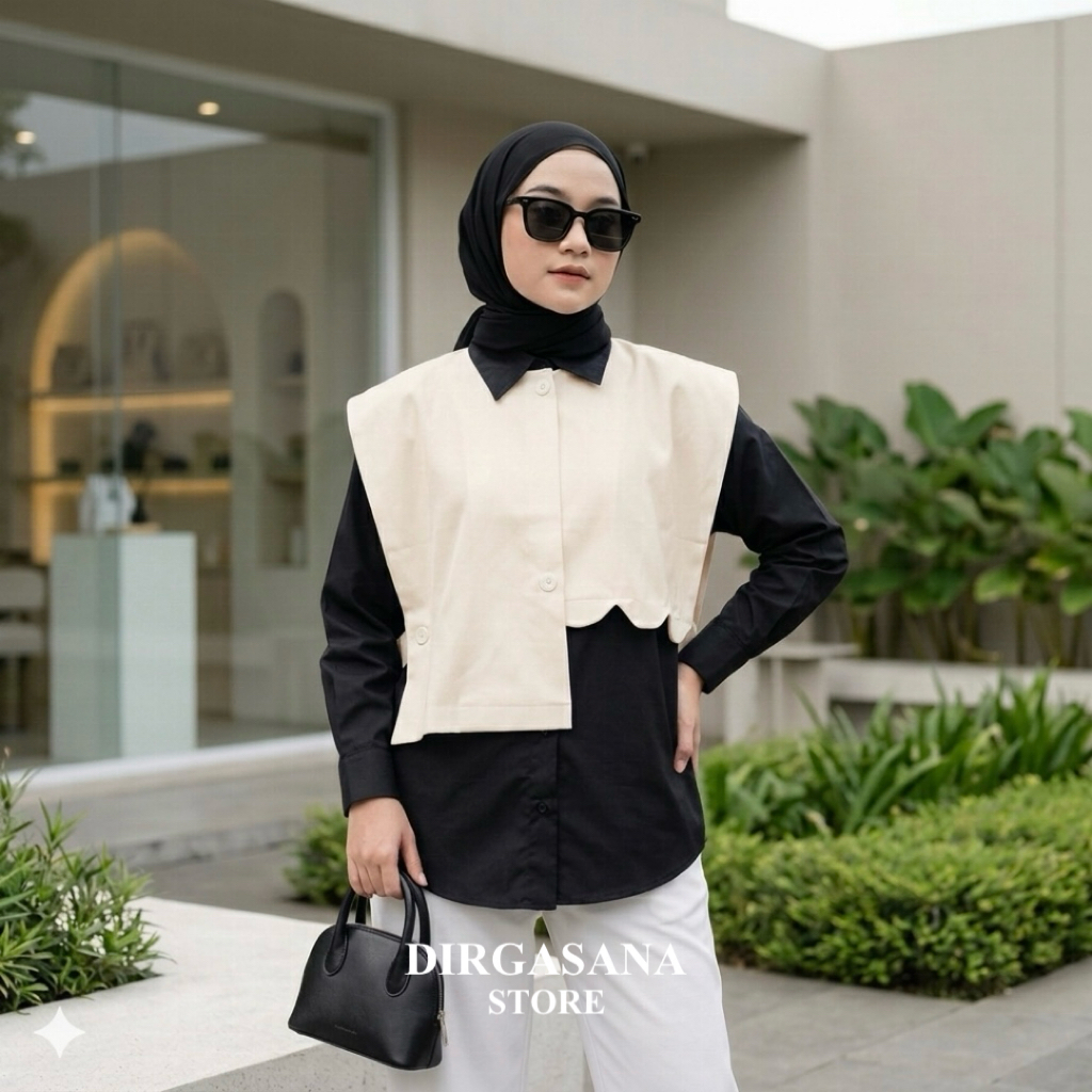 DIRGASANA - Outer Rompi Wanita Hijab Formal & Santai | Vest Tanpa Lengan Muslimah Simple