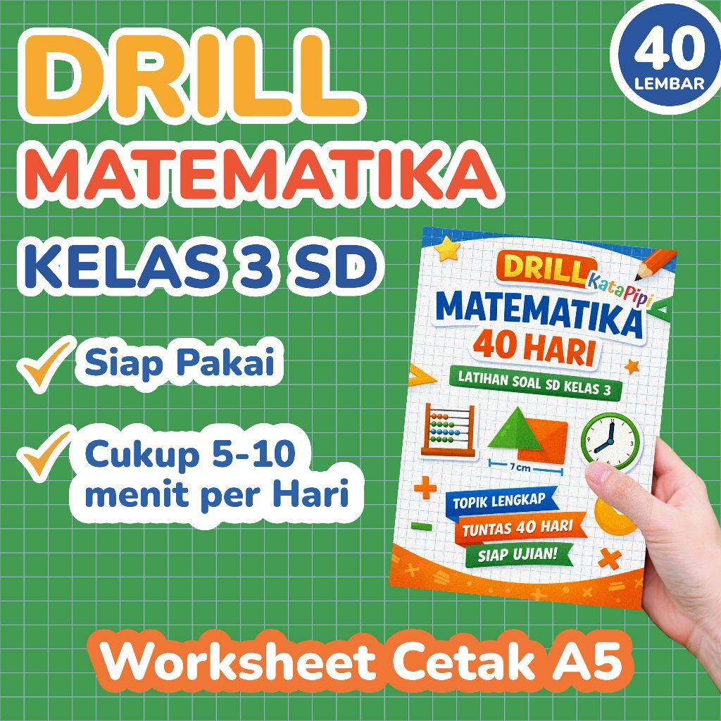 Worksheet Drill Matematika Kelas 3 SD 40 Hari + Tes + Rekap Skor