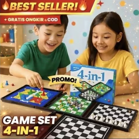 Mainan Board Ular Tangga Magnet Magnetic 4 in 1 Catur Ludho Halma