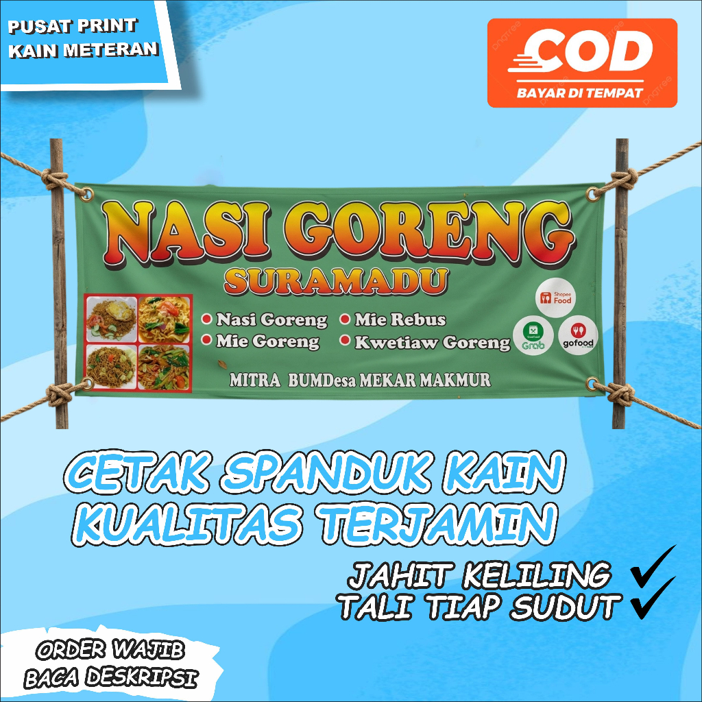 SPANDUK BANNER KAIN WARUNG MAKAN PECEL LELE PECEL AYAM BUBUR KACANG SARI LAUT SEAFOOD SOTO LAMONGAN 
