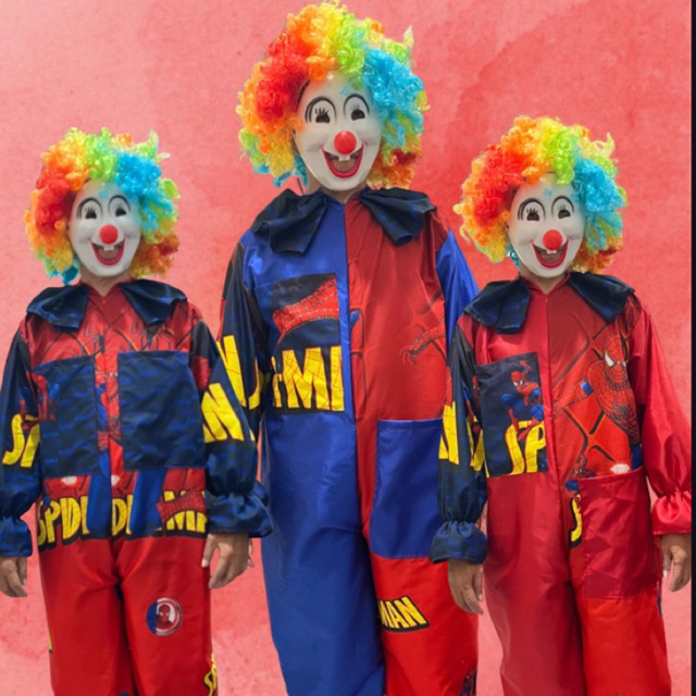 Kostum Baju Badut Spiderman Topeng Wig