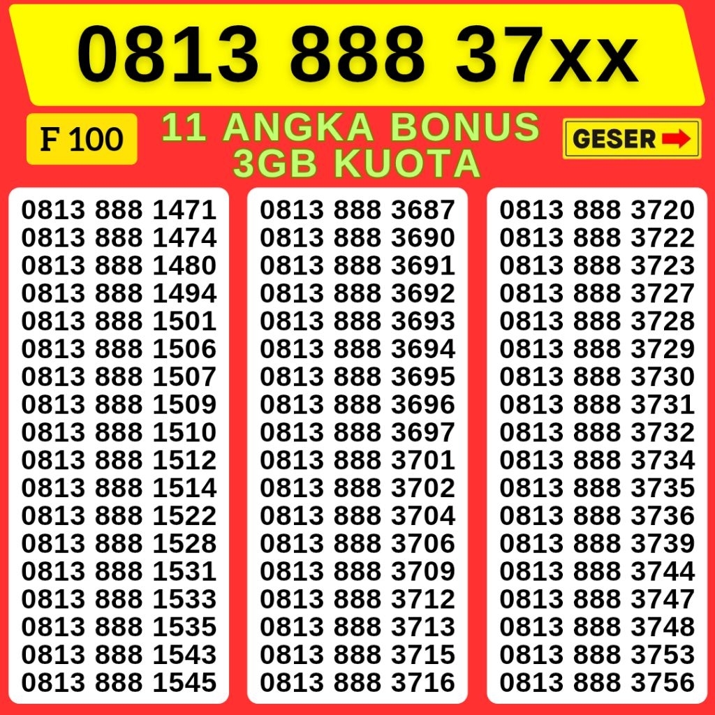 Nomor Cantik Telkomsel 11 ANGKA BONUS 3GB KUOTA Super 888 Kartu Perdana Telkomsel Tsel Red Telkomsel