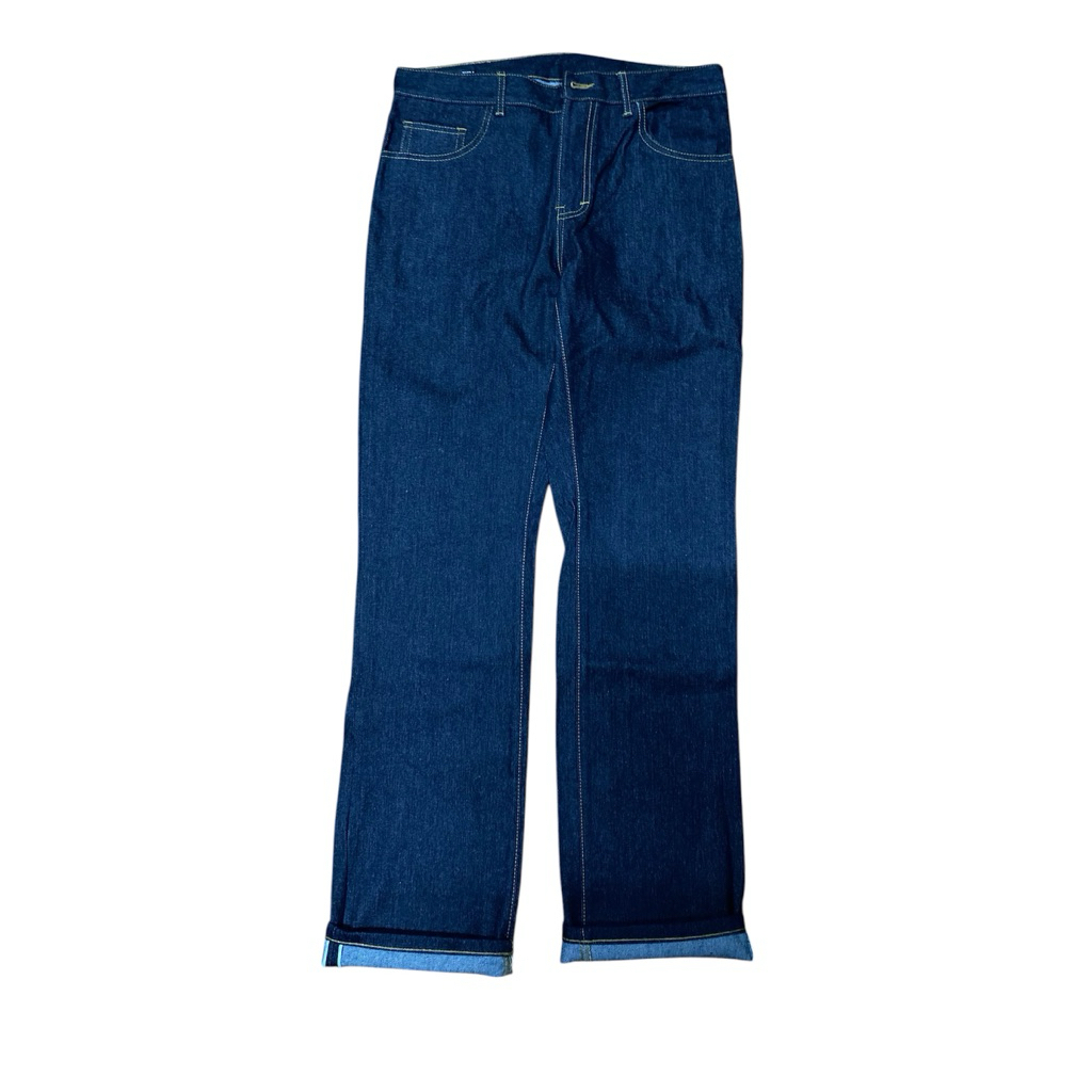 Celana Jeans Stright Fit Denim Blue Black accent selvedge