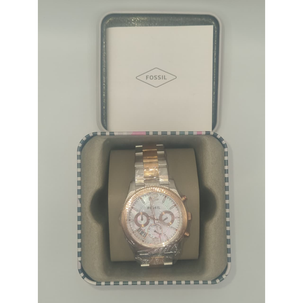 Fossil ES4135 Original Perfect Boyfriend Chronograph Fullset Box Brand New Two Tone