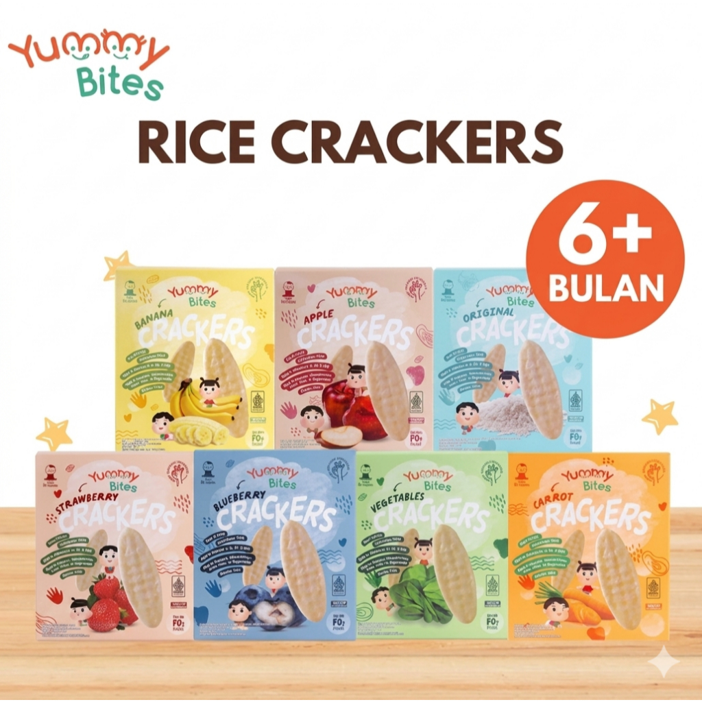 Yummy Bites Baby Rice Cracker 50g ( 6mo+, diatas 6 bulan) snack bayi snack mpasi rice cracker cemila