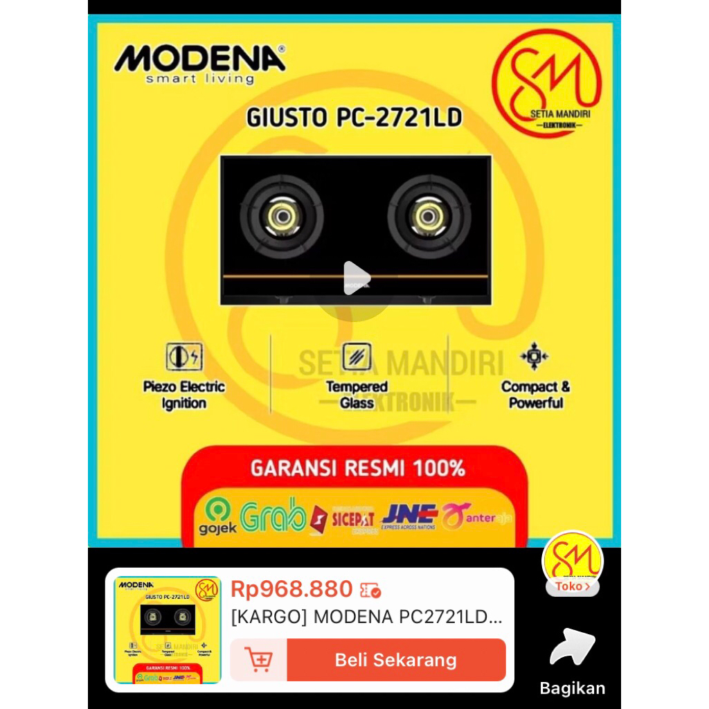 kompor gas modena 2 tungku portable