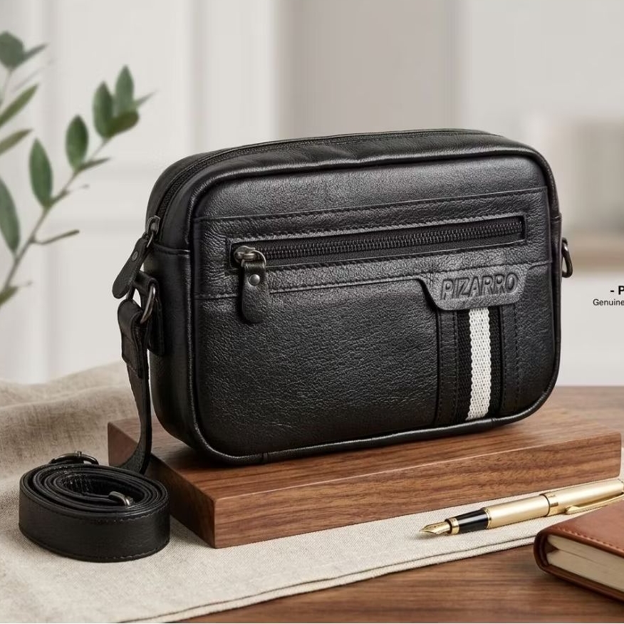 Tas selempang pria wanita kulit merk PIZARRO tas kulit tas selempang bahu kulit leather bag tas kuli