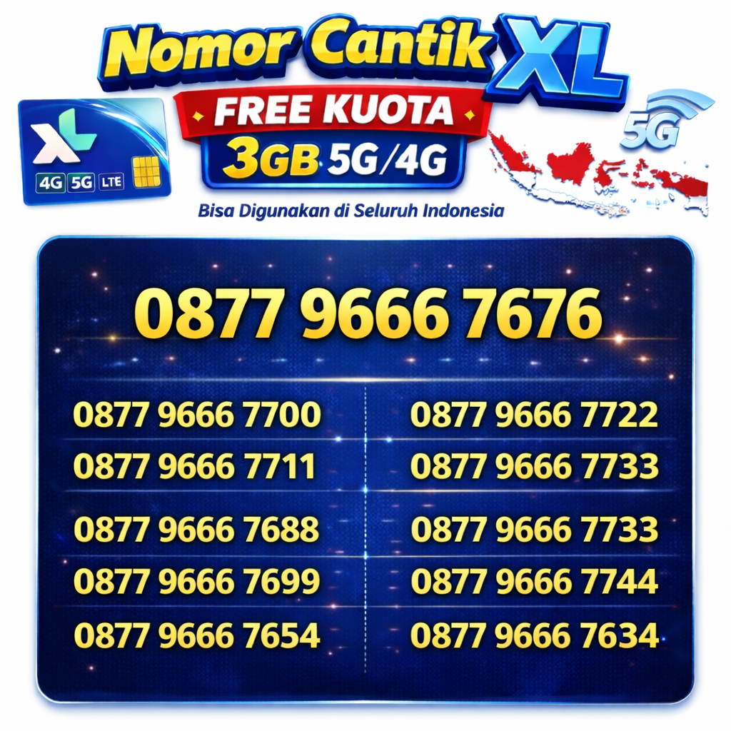 Kartu Perdana Nomor Cantik XL 4G 5G Bonus Kuota 3GB | Nomor XL Hoki Double Angka