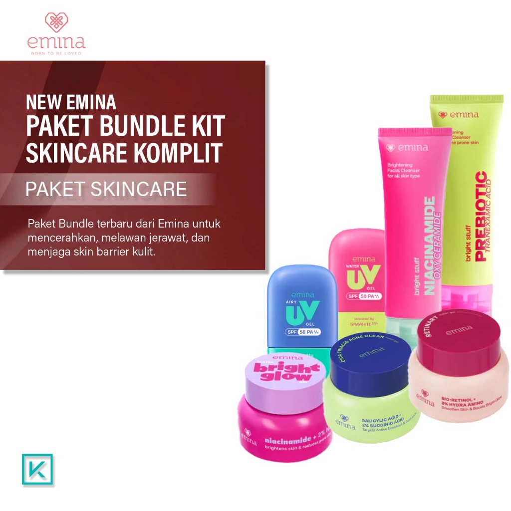 Paket Emina Bundle Kit - Skincare Remaja Lengkap Untuk Wajah Cerah Brightening Glowing Acne Smooth G