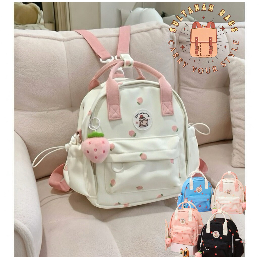 Tas Mini Strawberry  Tas Sekolah Anak Perempuan Motif Strawberry Terbaru Tas Ransel Mini Model Korea