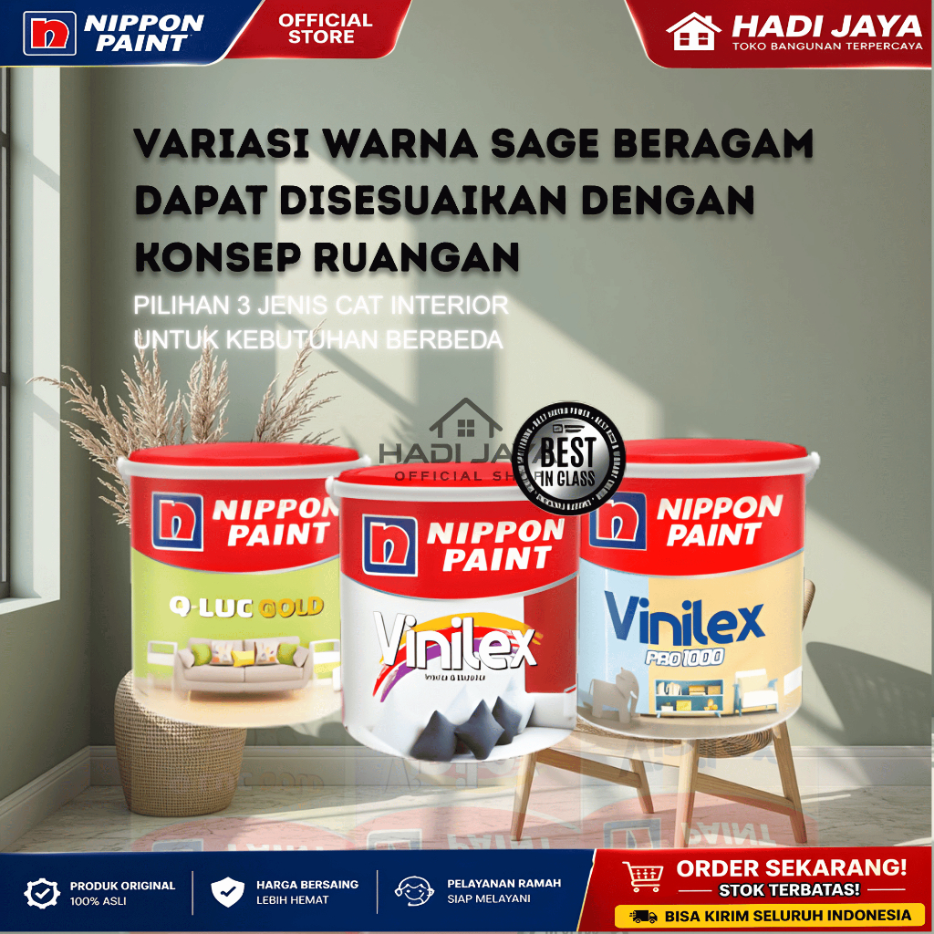 Cat Tembok Warna Sage Vinilex Vinilex Pro Q-LUC 5kg 4.5kg Cat Interior Hijau Sage Halus Elegan Kekin
