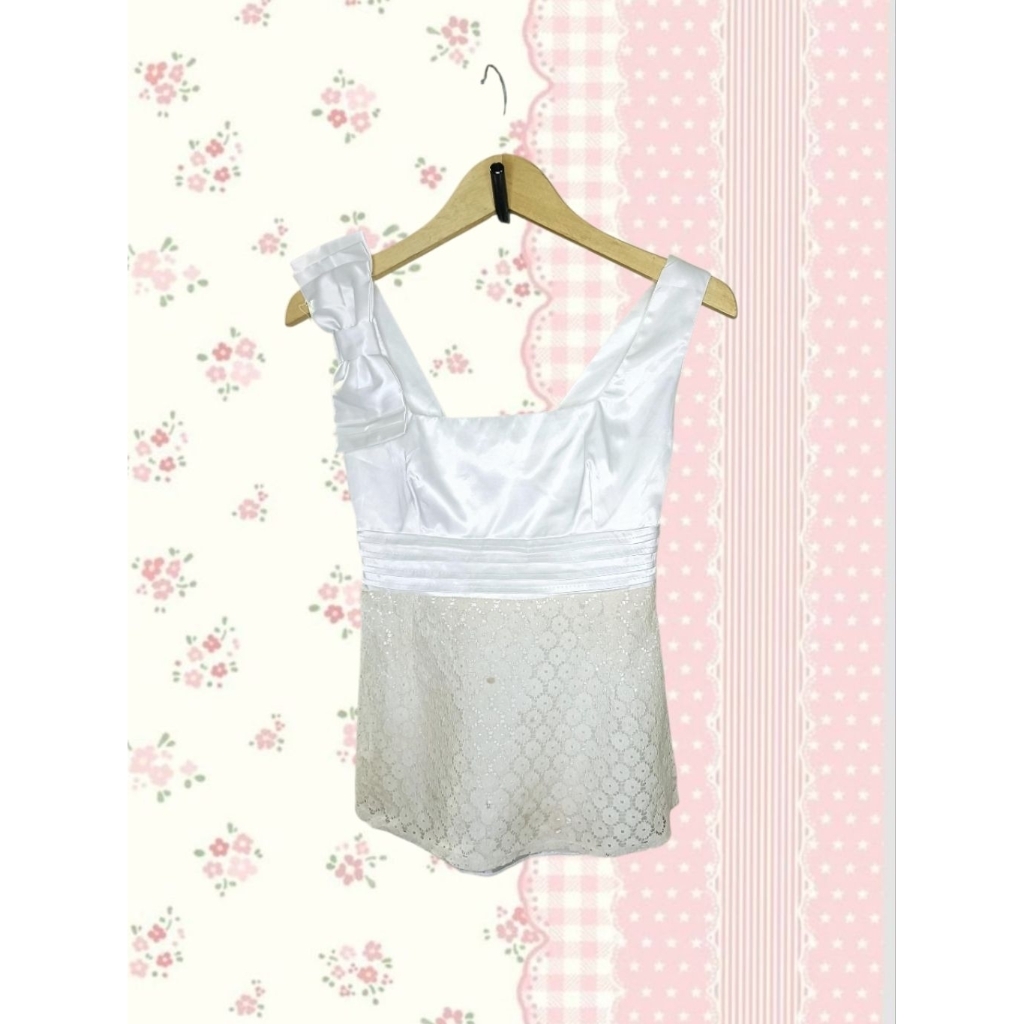 Kawai Satin Baby Doll Mix Lace Top Princesscore Cottagecore Vintage Fairycore