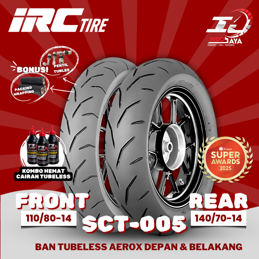 [BAN SEPASANG] BAN LUAR TUBELESS IRC SCT-005 FRONT & REAR (110/80-14 & 140/70-14) BAN DEPAN + BELAKA