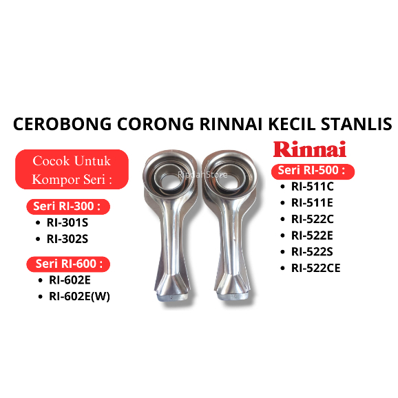Corong/Cerobong Kompor Gas Rinnai Stainless Rinnai Kecil Panjang 21cm 2 Pcs Tipe RI511C RI511E RI522