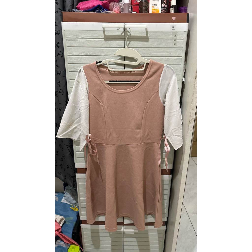 scuba mini dress anak kawai warna pink nude putih megar