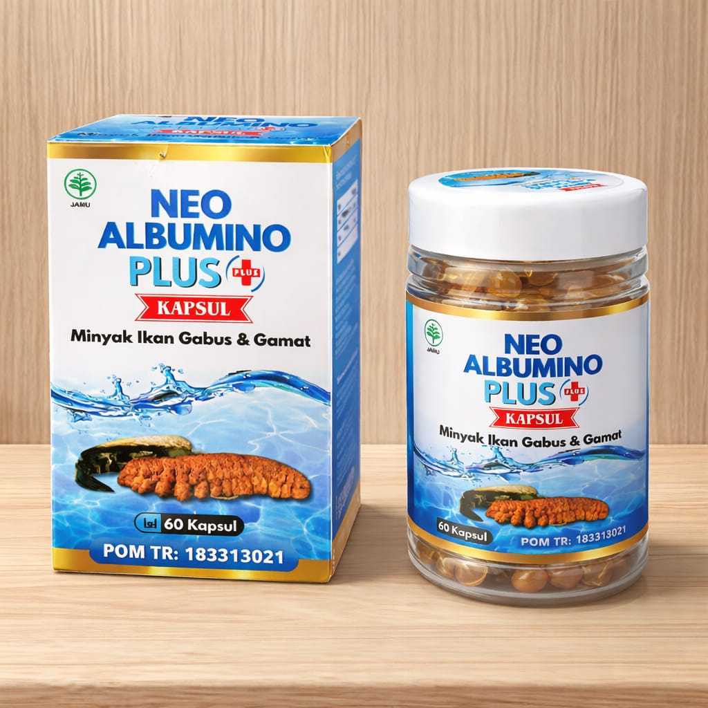 Neo Albumino Plus Kapsul Minyak Ikan Gabus & Gamat Isi 60 Kapsul - kapsul Ikan gabus ekstra gamat