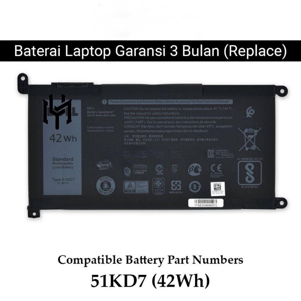 Baterai Laptop DLL Chromebook 5190Chromebook 11 (3180)Chromebook 11 (3189) 51KD7