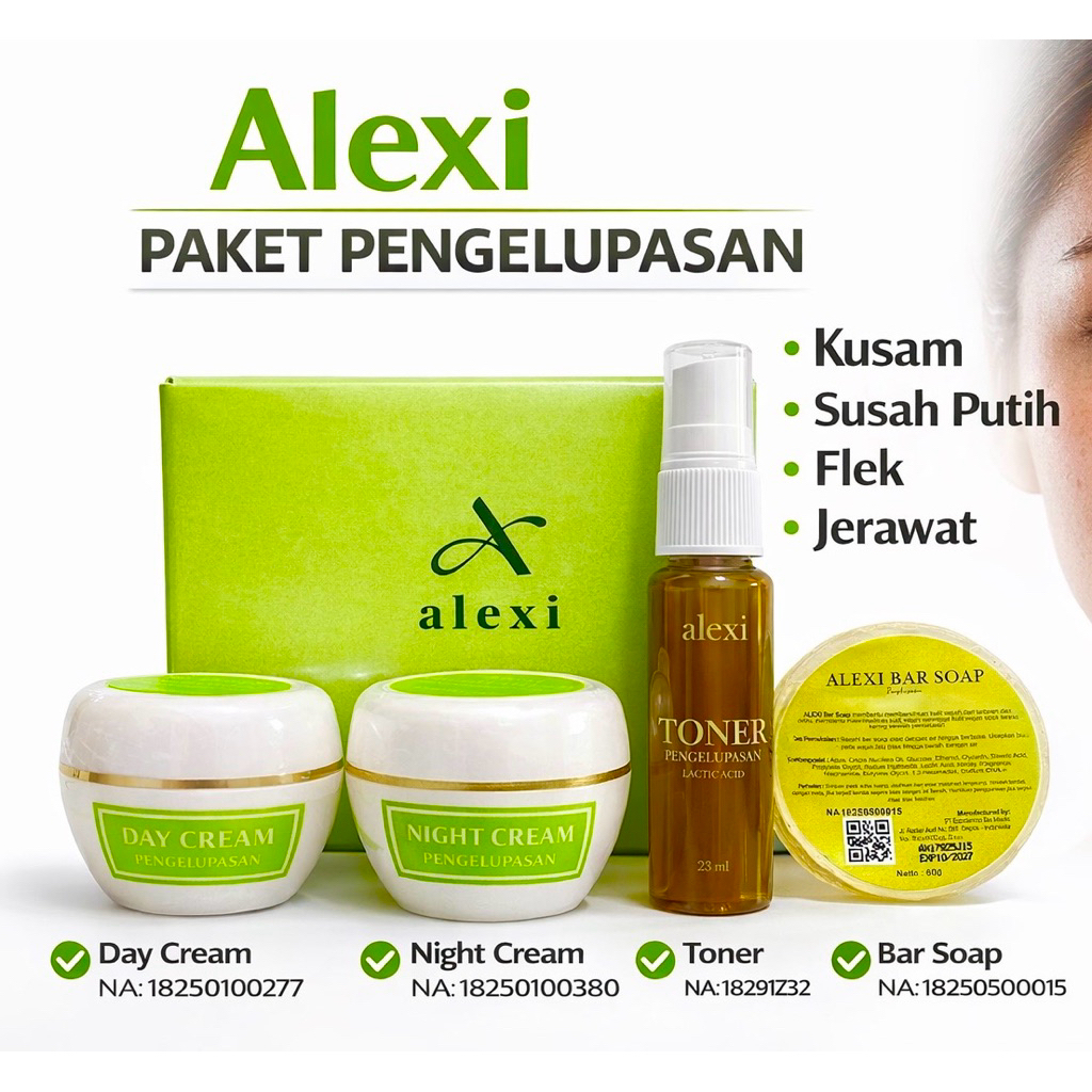 ALEXI SKINCARE | Paket Pengelupasan | Cream Pemutih Wajah Kusam Susah Putih Acne Flek Jerawat Melasm