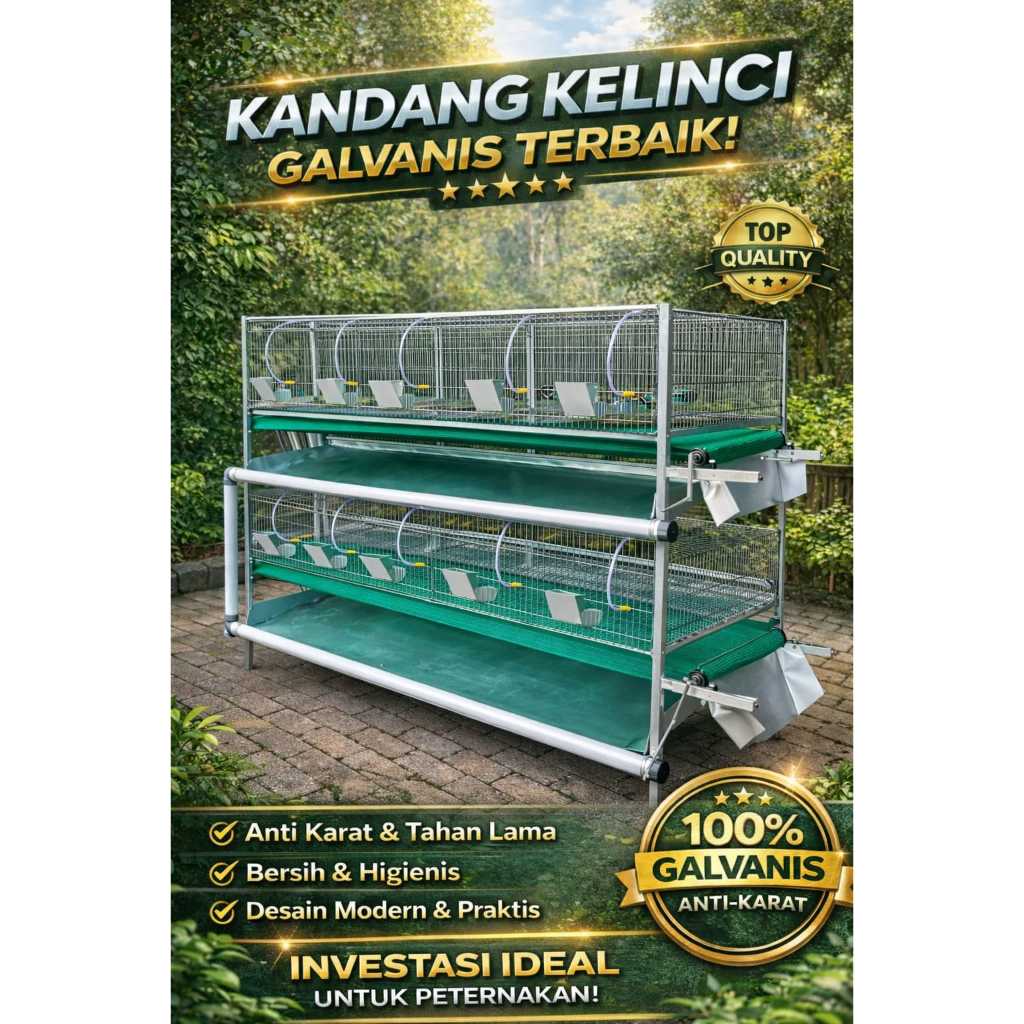 Kandang kelinci Conveyor Galvanis Komplit 2 tingkat -  B20
