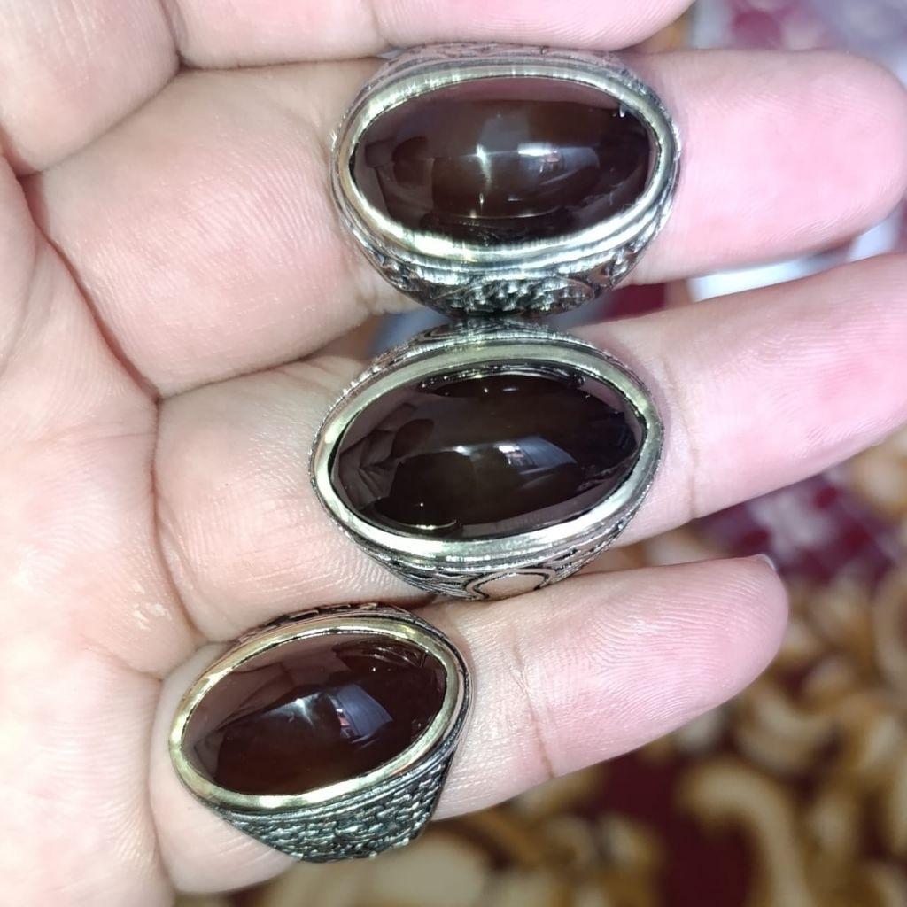 CA 08 Cincin Akik Asli Natural Yaman Wulung model Pandan Alpaka Super Joss