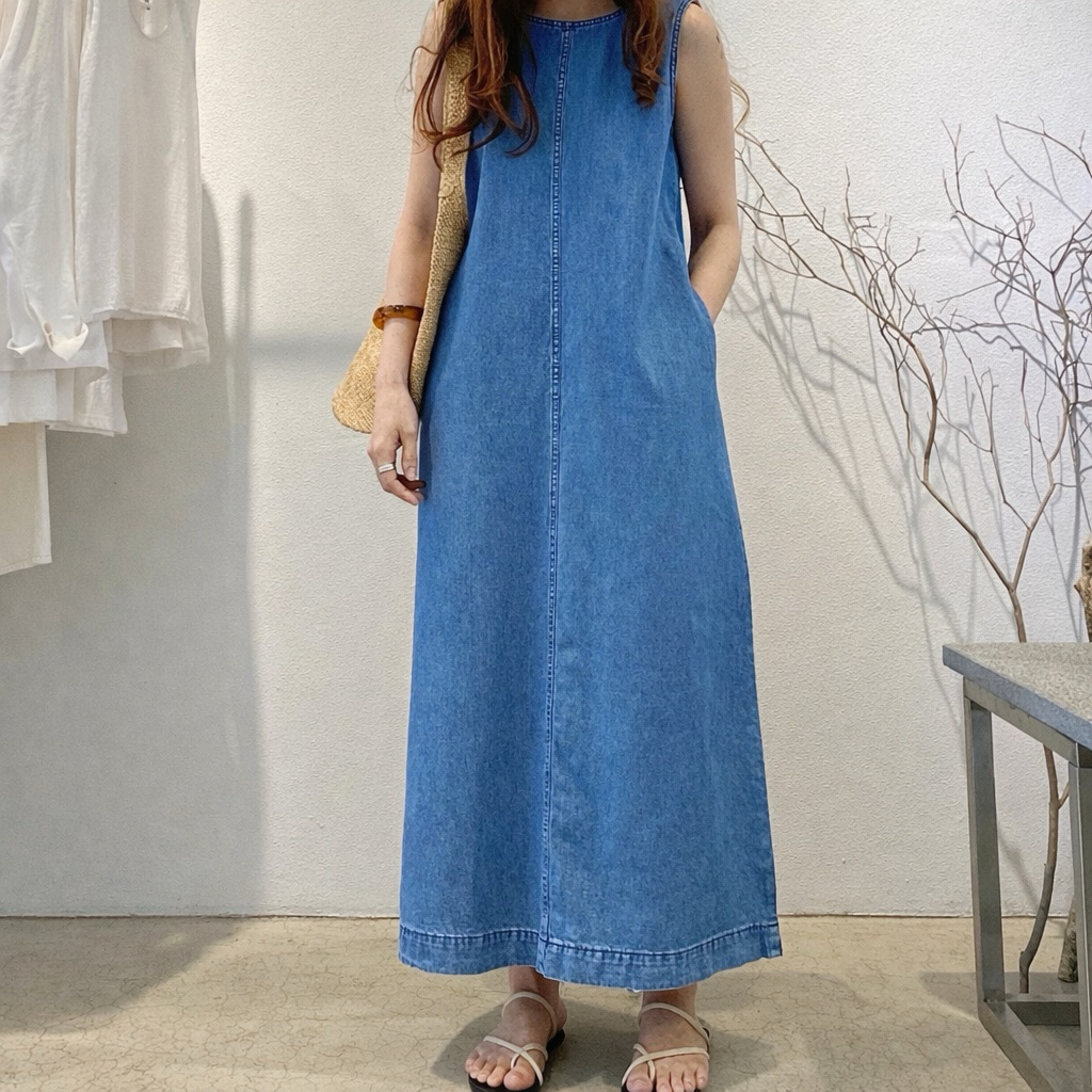THESOOJI - Ellen Jeans Dress - Dress Tanpa Lengan Jeans Denim Wanita Korea