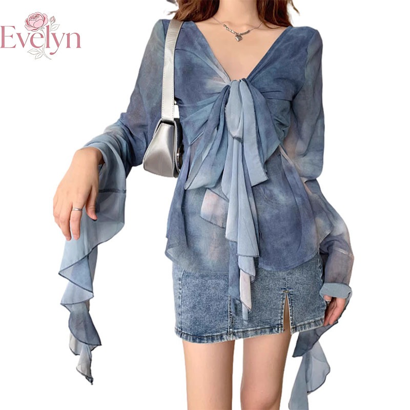 Evelyn  kemeja sifon wanita kemeja sifon wanita blouse lengan panjang