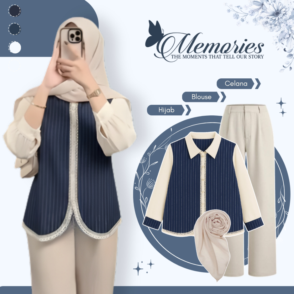 3IN1 Set Wanita Stripe Premium Elegan Look l OOTD Kampus / Nongkrong Aesthetic (CELANA JENNIE = SHEN