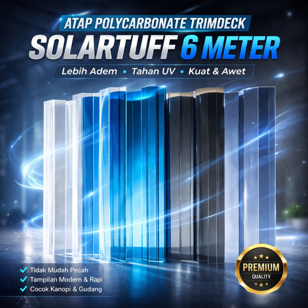 Atap Polycarbonate Trimdeck SOLARTUFF 6m x 820mm – Kuat, Adem, Tahan UV, Cocok Kanopi & Gudang
