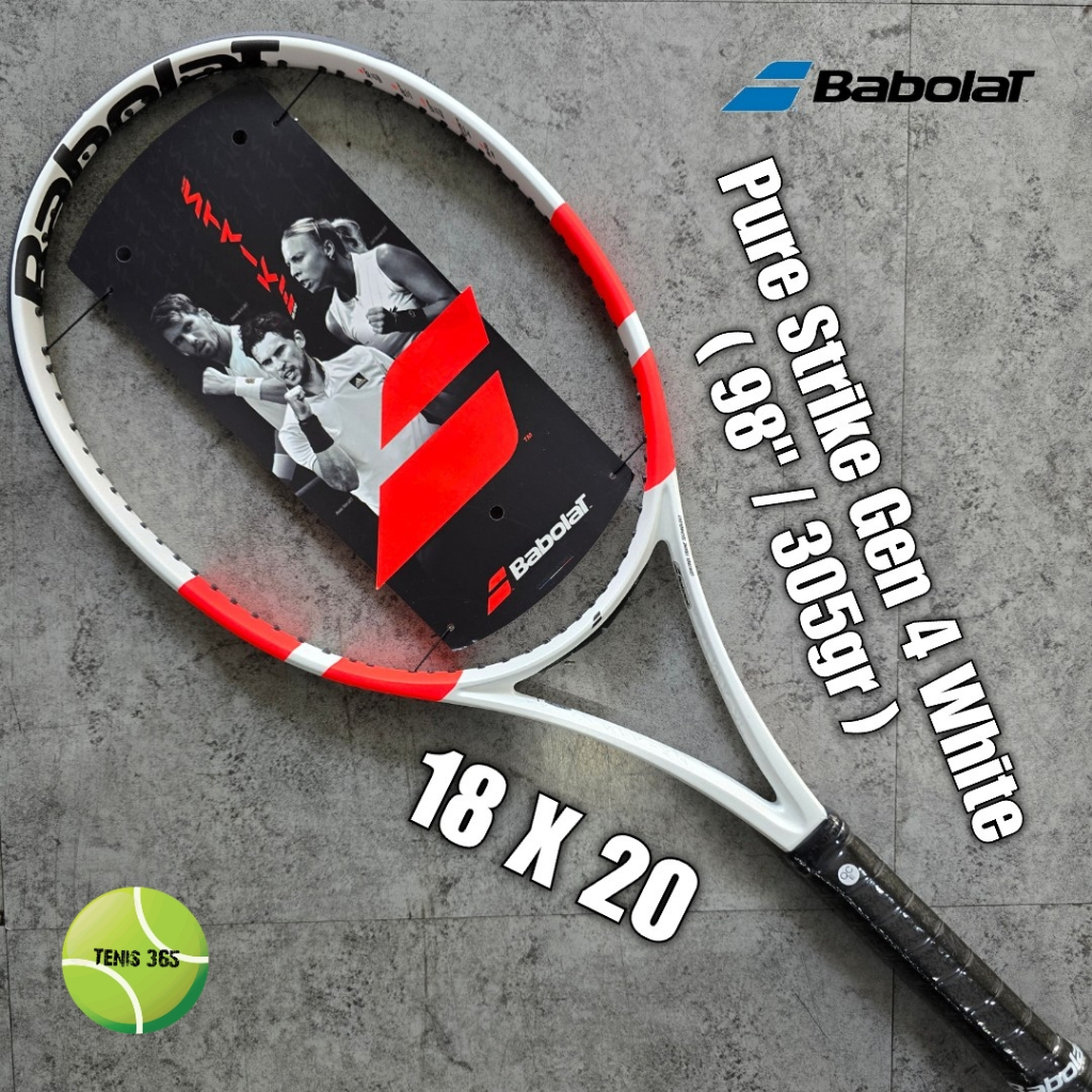 Raket Tenis Babolat Pure Strike 98 Gen 4 ( 98" / 305gr ) 16x19 // 18x20 - White Red Black