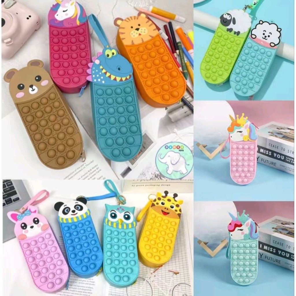 Tempat Pensil Anak Pop It KOTAK PENSIL POP IT KARAKTER/CASE POP IT UNICORN DINOSAUR BEAR TIGER