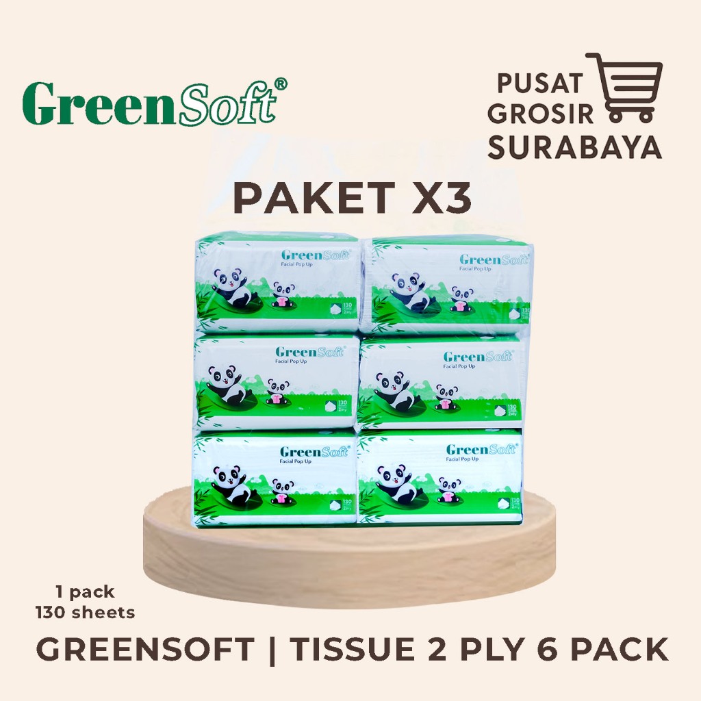 [PAKET 3] 18 PACK Tisu Greensoft Pop Up 130s – 130 Sheet 2 Ply | Paket Hemat Tisu Lembut Size Kecil