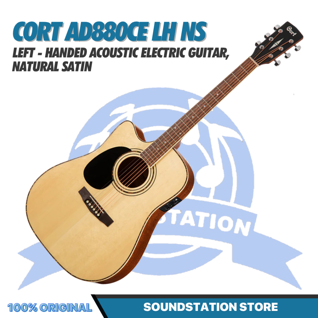 Cort AD880CE-LH-NS Left-Handed Acoustic Electric Guitar, Natural Satin - Gitar Kidal Akustik Elektri