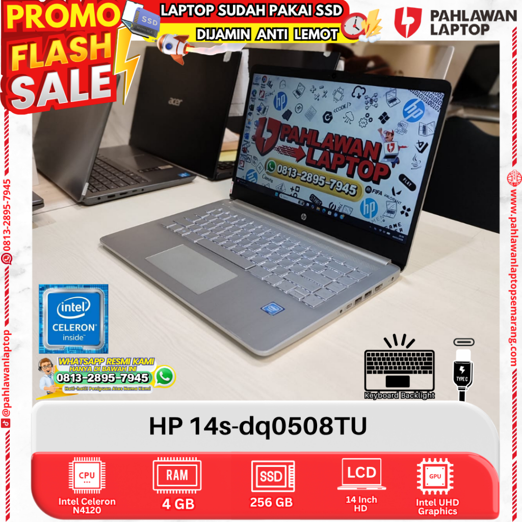 LAPTOP HP 14s-dq0508TU Celeron N4120 RAM 4GB SSD 256GB