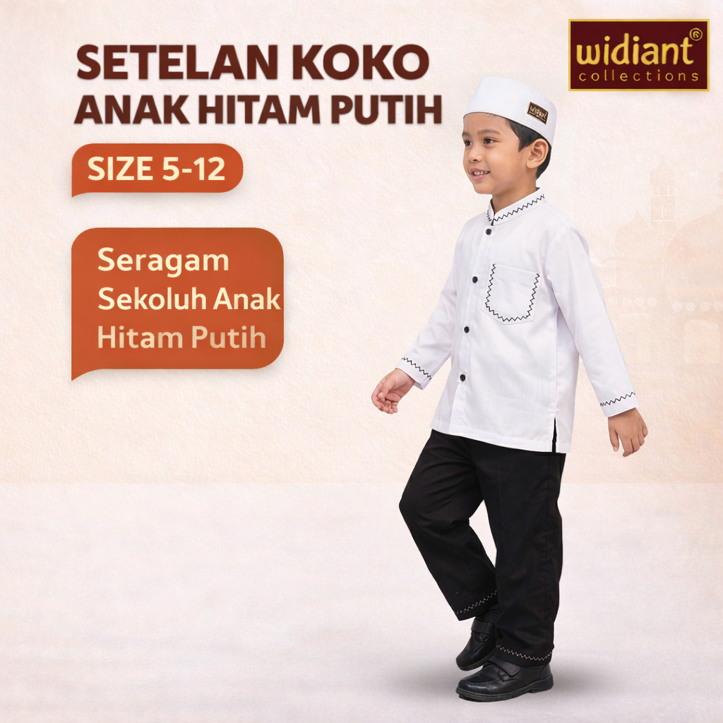 Seragam Sekolah Anak SD Setelan Baju Koko Anak Hitam Putih lengan Panjang Bahan Toyobo