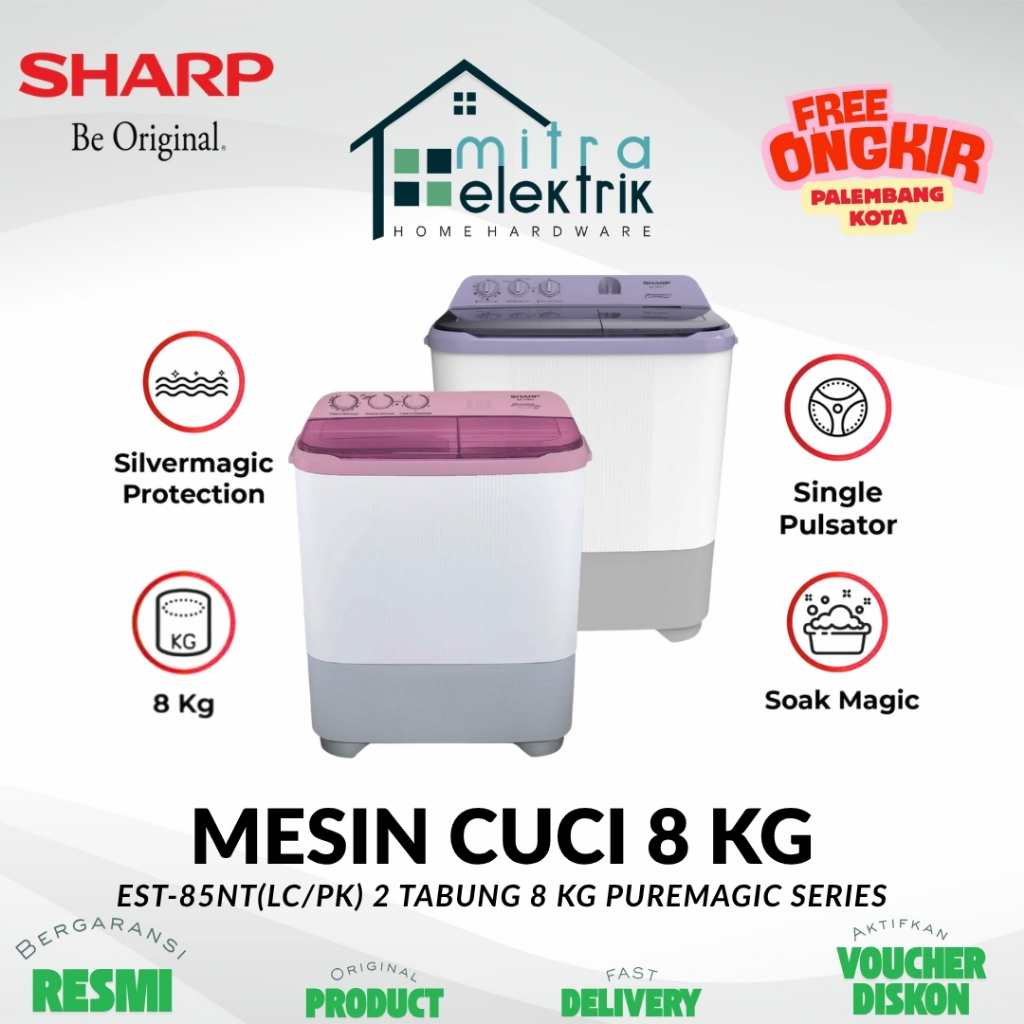 Mesin Cuci SHARP EST-85NT 2 Tabung 8 Kg Puremagic Series