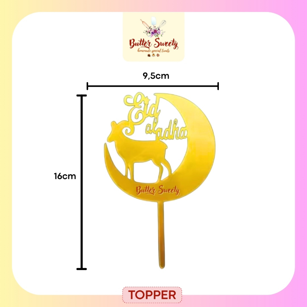Hiasan Tusukan Kue Cake Topper Idul Adha Eid Al Adha Acrylic Akrilik Gold Emas