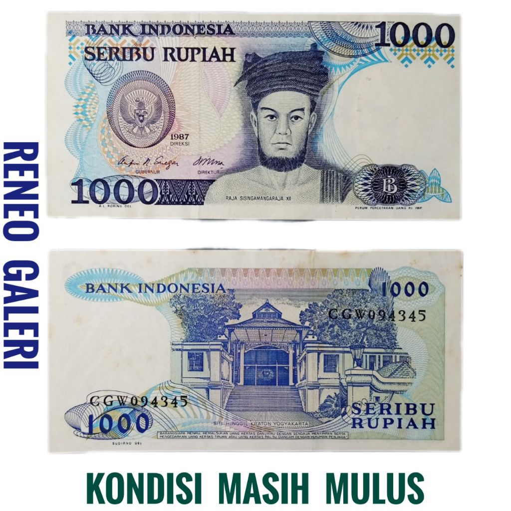 Mulus Asli 1.000 Rupiah Tahun 1987 Sisingamangaraja IX Rp 1000 Uang kertas Kuno original