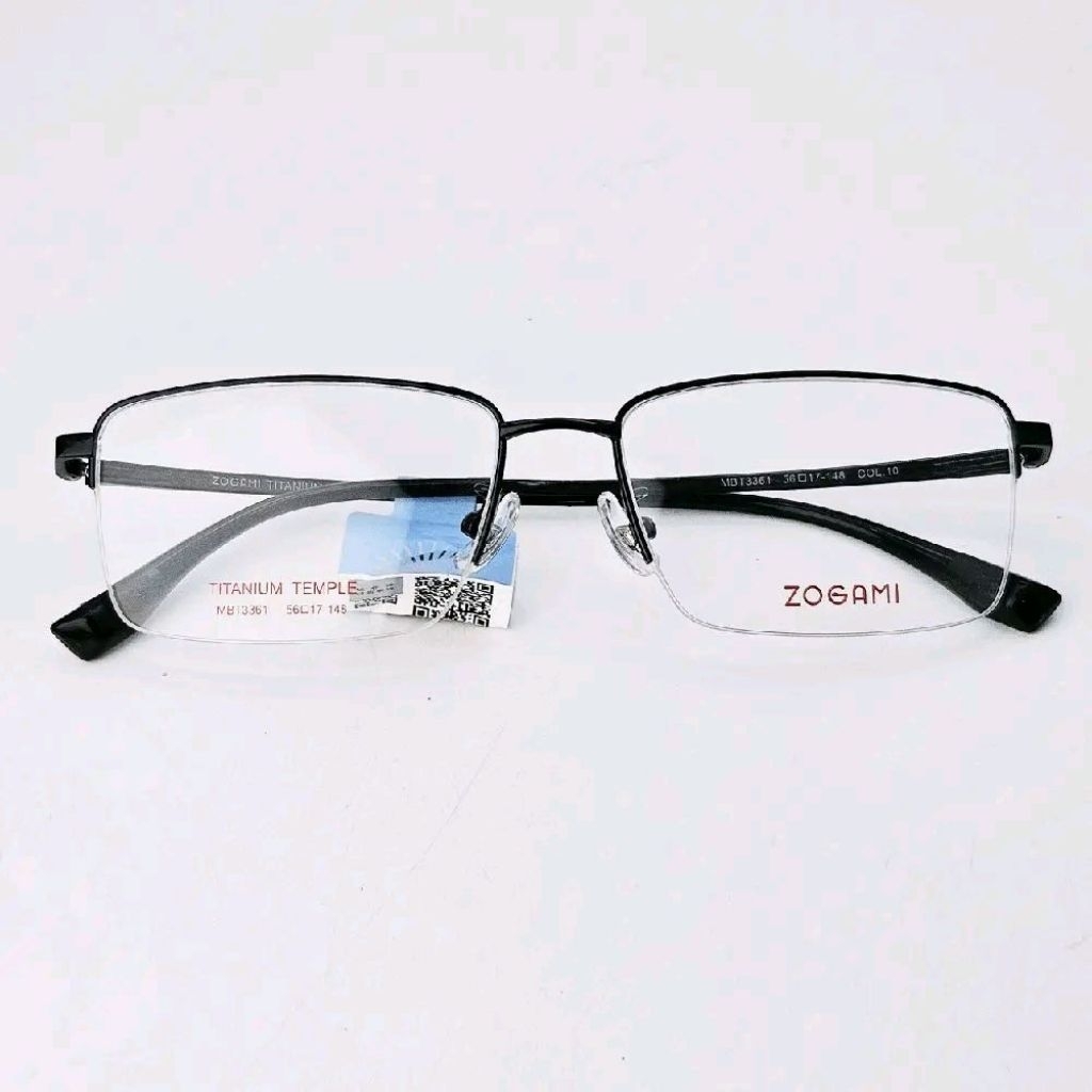 ORIGINAL HOUSE BRAND frame kacamata pria wanita Titanium Zogami MBT3361 Hitam Half Frame bisa Lensa 