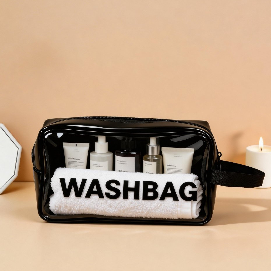 Pouch Washbag Transparan Custom Sablon | Tas Kosmetik Travel PVC 0.3mm – Toiletries Bag Souvenir