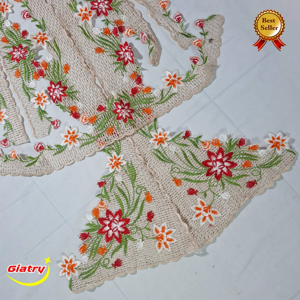 Renda Bordir Kebaya Encim Warna Beragam (Renda Saja) Motif bunga merak/RENDA BORDIR KEBAYA ENCIM TER
